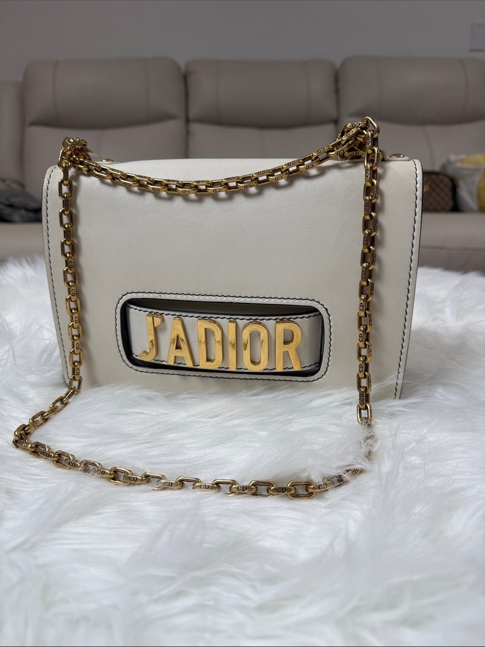 Christian Dior J’Adior White Leather Gold Chain Shoulder Bag